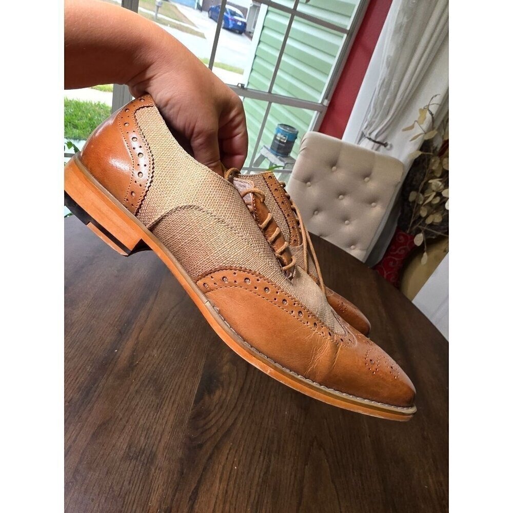 Avanti Milano Giovanni Tan Burlap Patterned Dress Men Shoe size 10 - Picture 14 of 16
